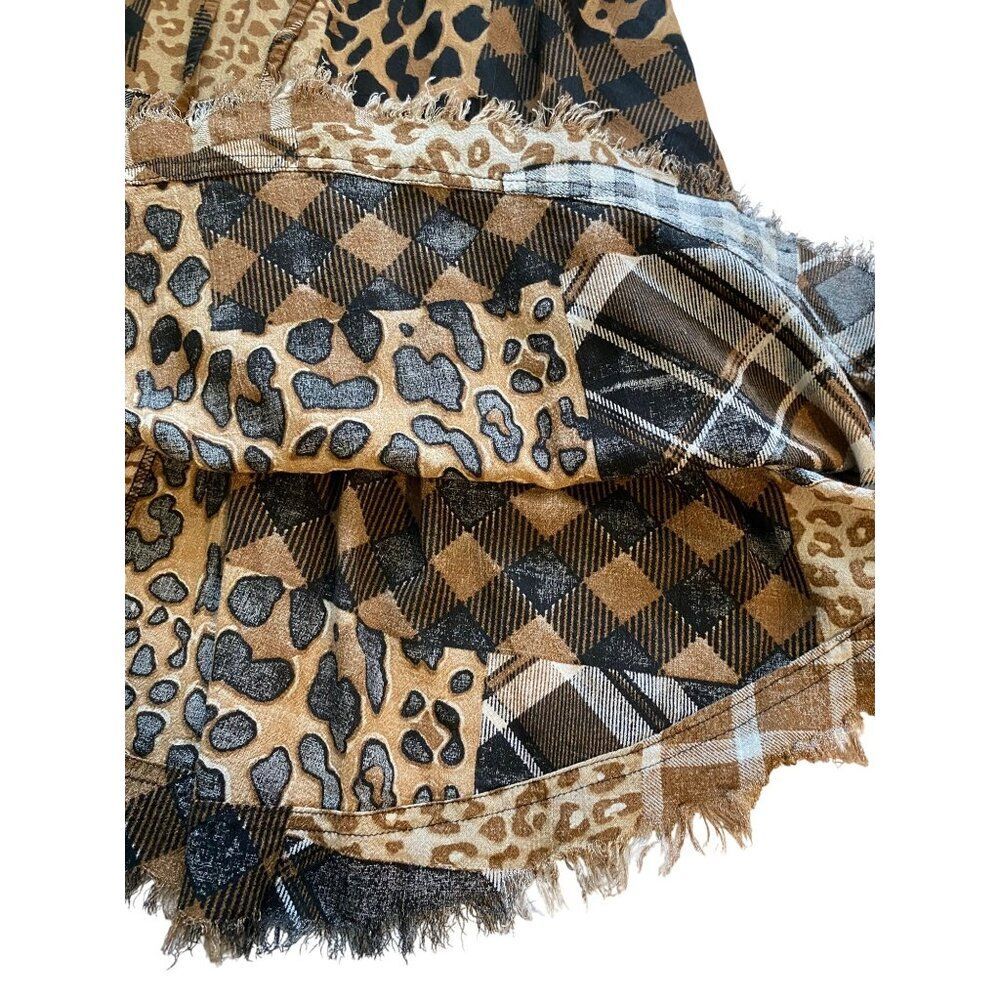 Cato Women’s M Tunic Dress Patchwork Plaid & Leopard Print Frayed Hem Boho Artsy - Picture 10 of 14